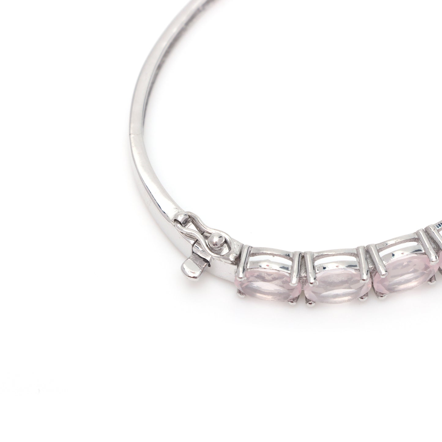 Natural Rose Quartz Oval Cut Gemstone Bangle 925 Sterling Silver January Birthstone Handmade Bangle Gift for Her