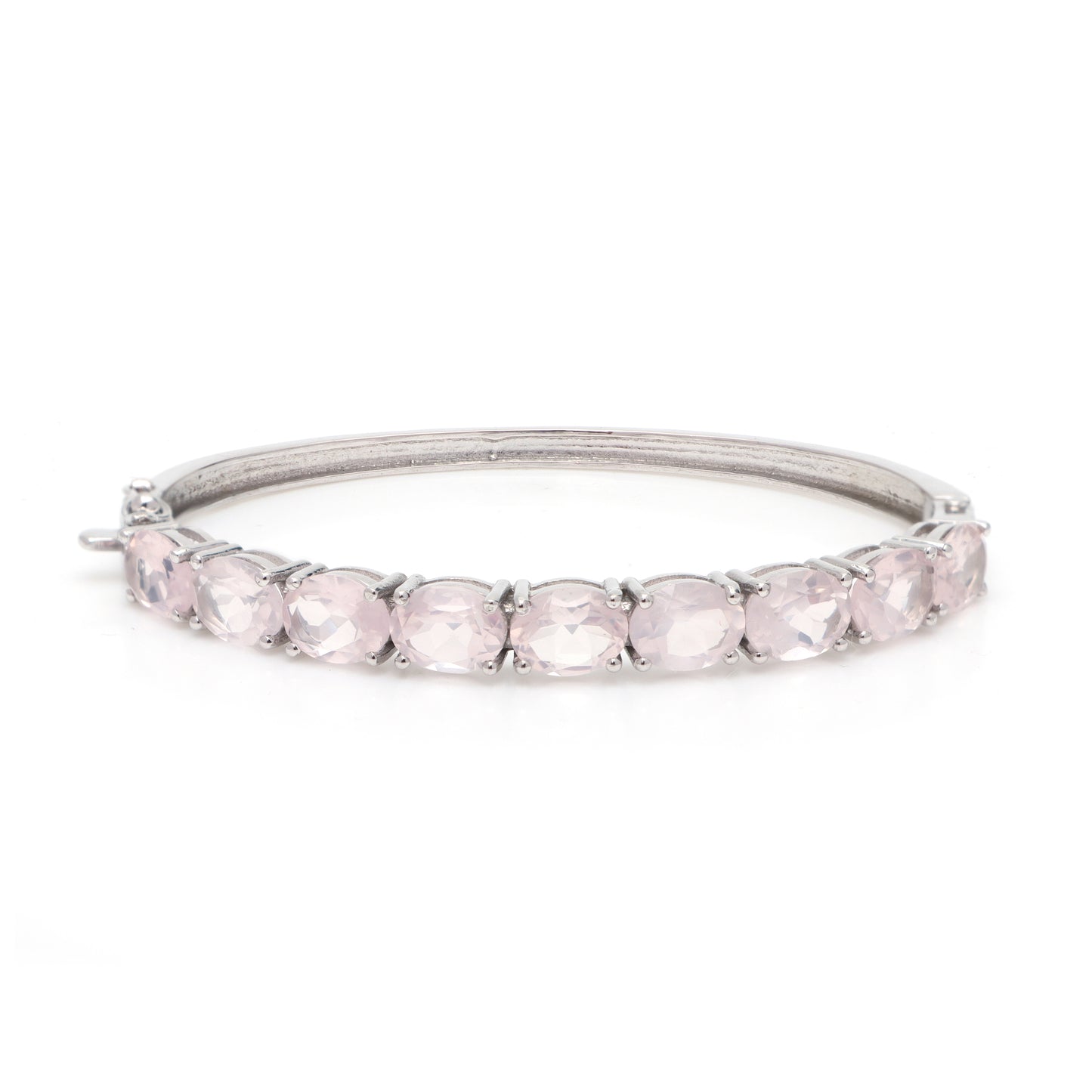 Natural Rose Quartz Oval Cut Gemstone Bangle 925 Sterling Silver January Birthstone Handmade Bangle Gift for Her