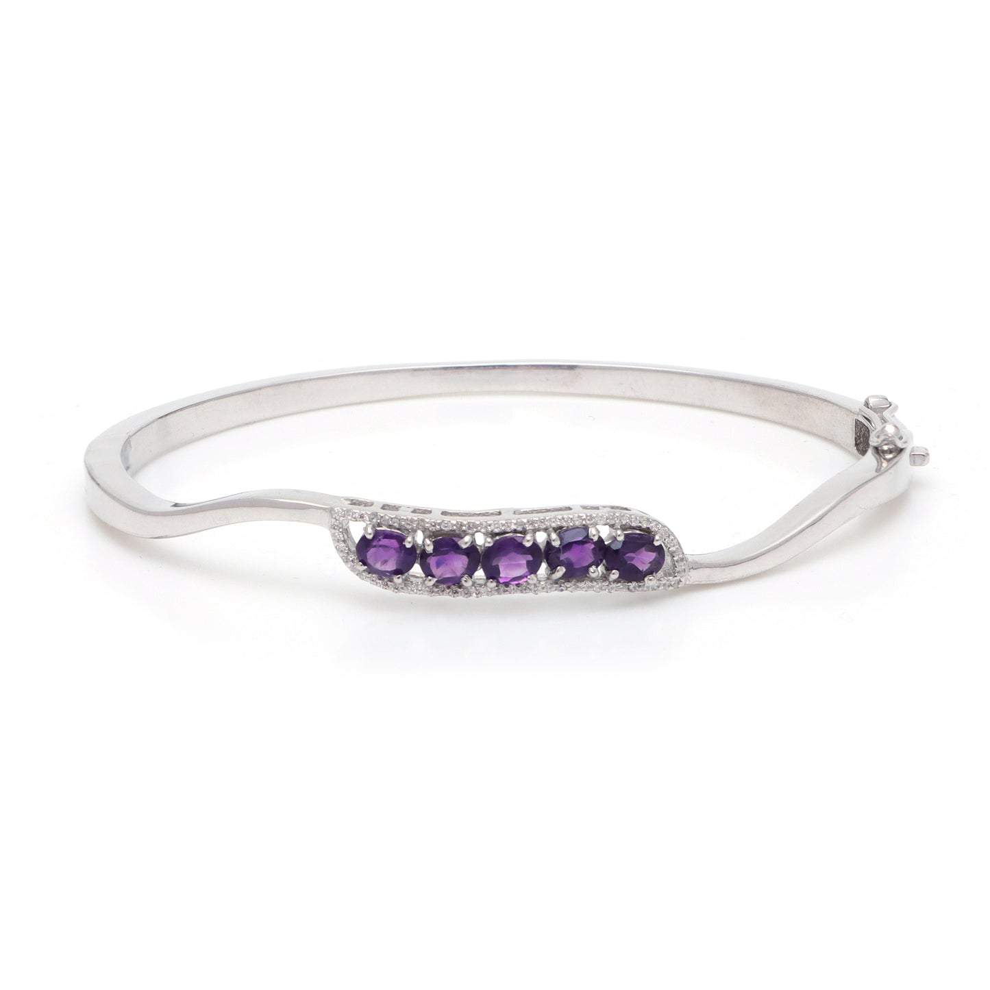 Natural Amethyst Oval Cut Gemstone Bangle 925 Sterling Silver February Birthstone Bangle Gift for Her