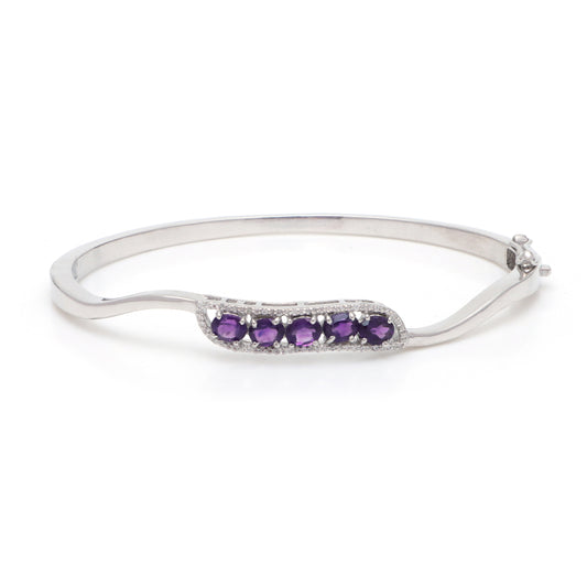 Natural Amethyst Oval Cut Gemstone Bangle 925 Sterling Silver February Birthstone Bangle Gift for Her