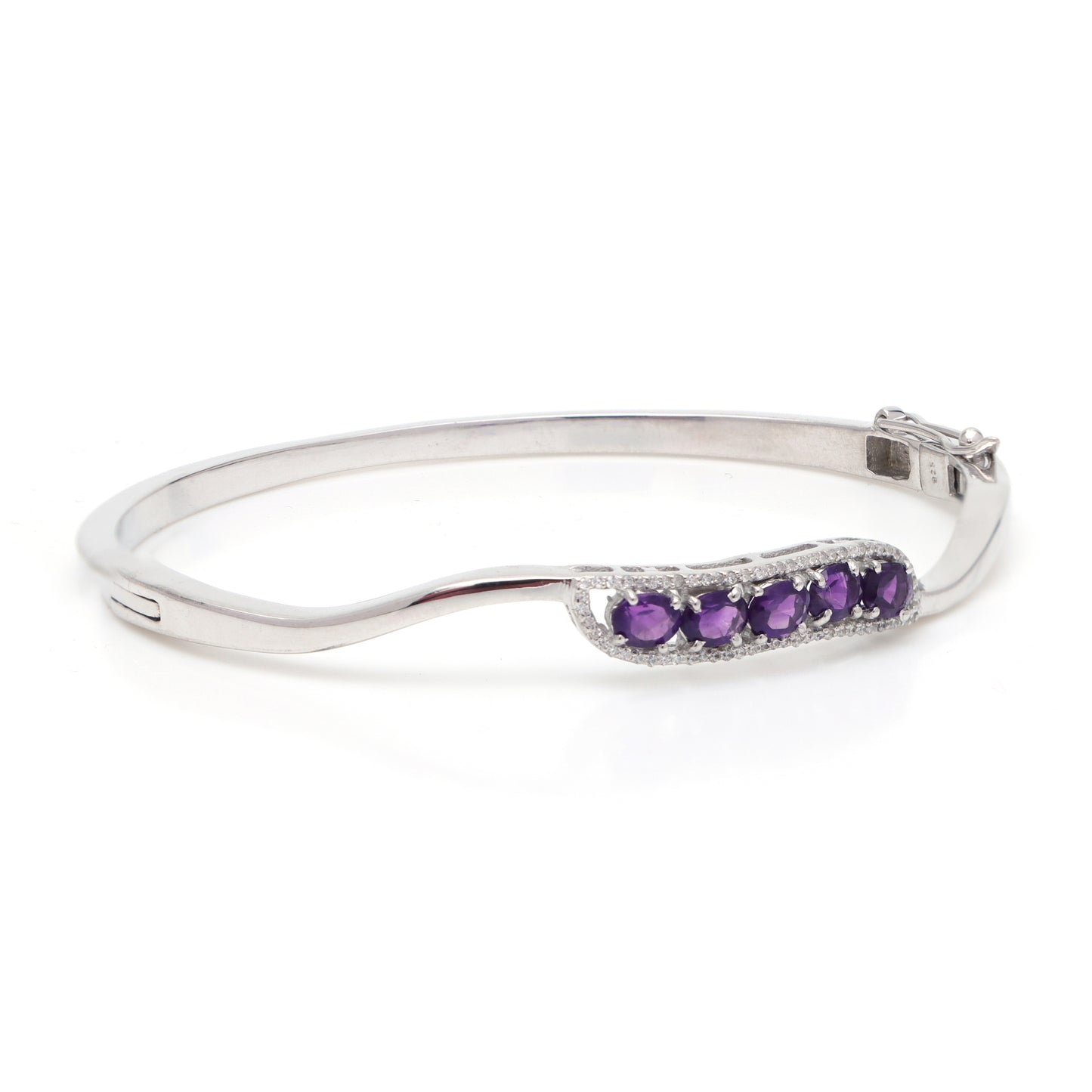 Natural Amethyst Oval Cut Gemstone Bangle 925 Sterling Silver February Birthstone Bangle Gift for Her