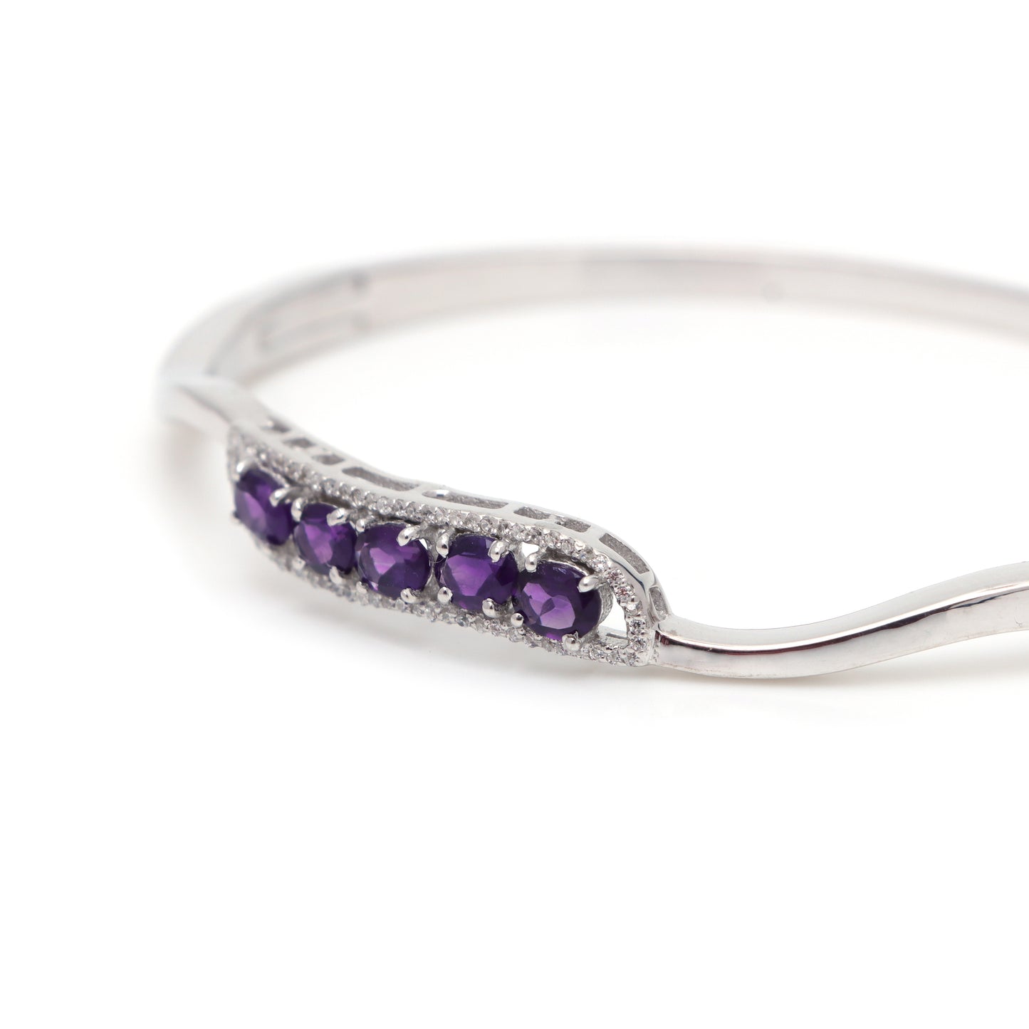 Natural Amethyst Oval Cut Gemstone Bangle 925 Sterling Silver February Birthstone Bangle Gift for Her