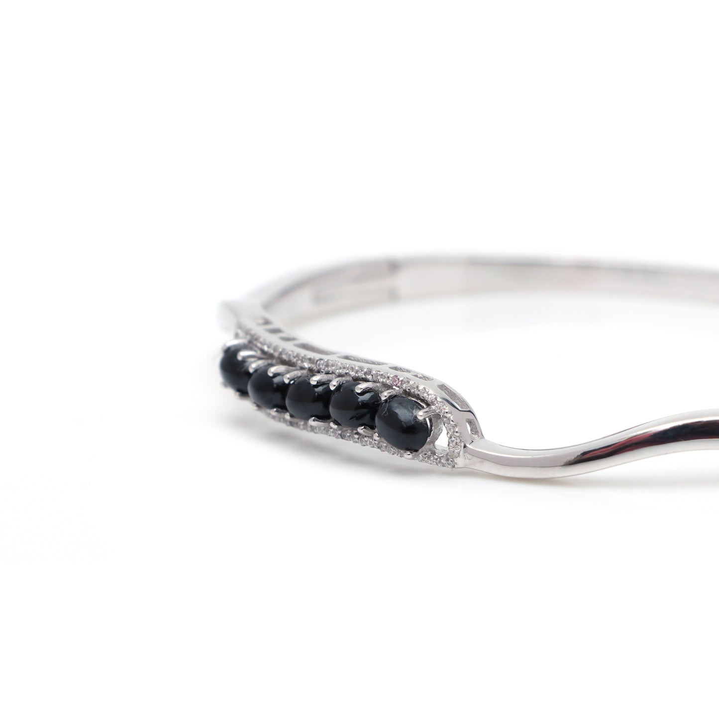 Black Star Cluster Bangle 925 Sterling Silver Oval Cabochon Gemstone Bangle Anniversary Gift for Her