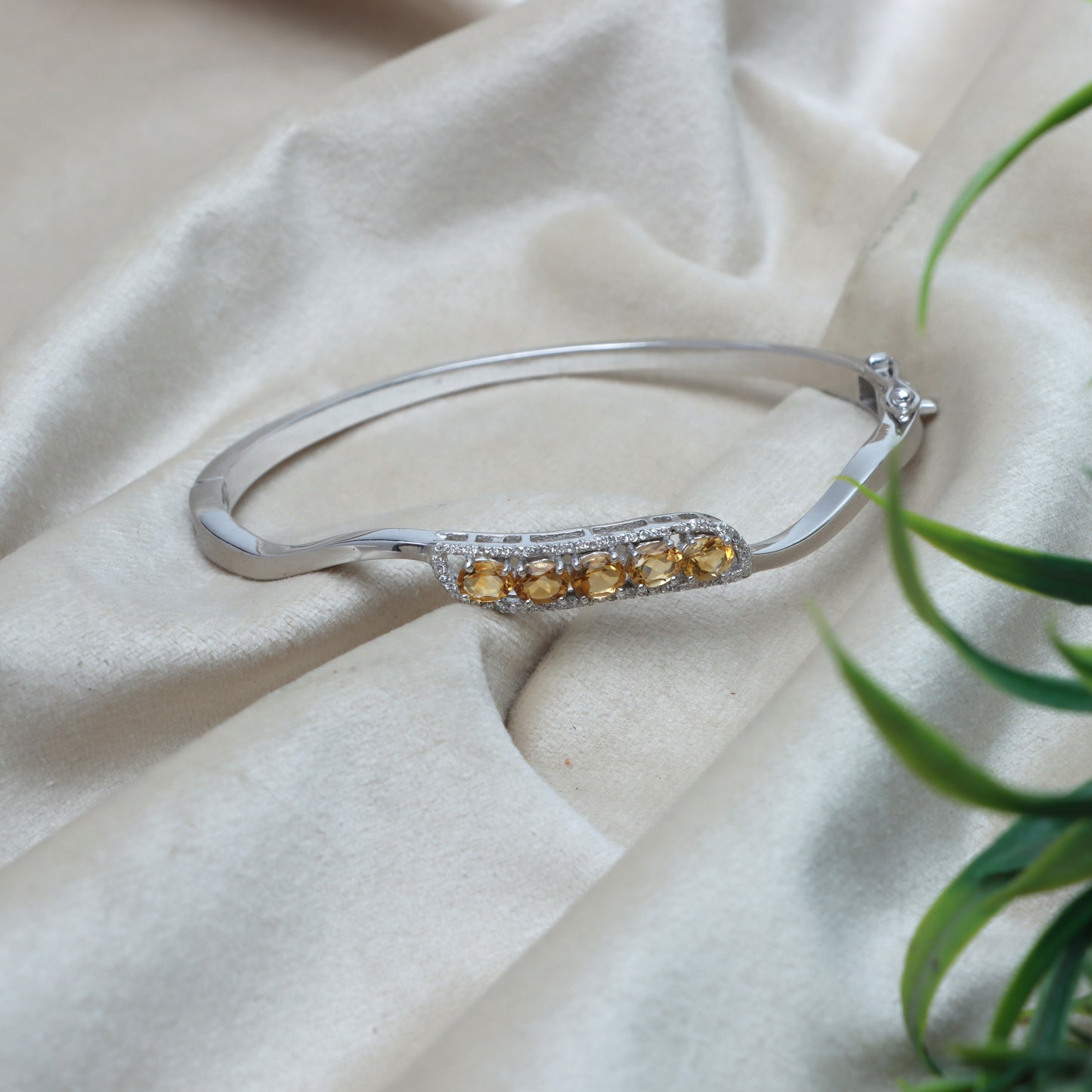 Natural Citrine Oval cut Gemstone Stackable Bangle 925 Sterling Silver Handmade Bangle Wedding Gift for Her