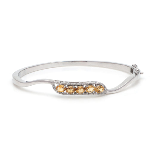Natural Citrine Oval cut Gemstone Stackable Bangle 925 Sterling Silver Handmade Bangle Wedding Gift for Her