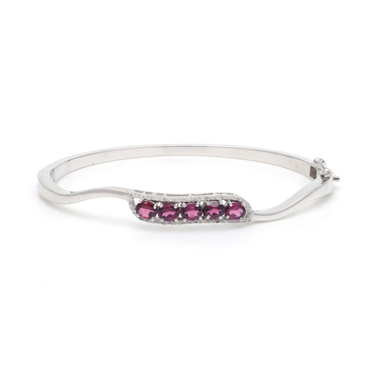 Rhodolite Garnet Oval Cut Gemstone Cluster Bangle 925 Sterling Silver Handmade Bangle Gift for Her