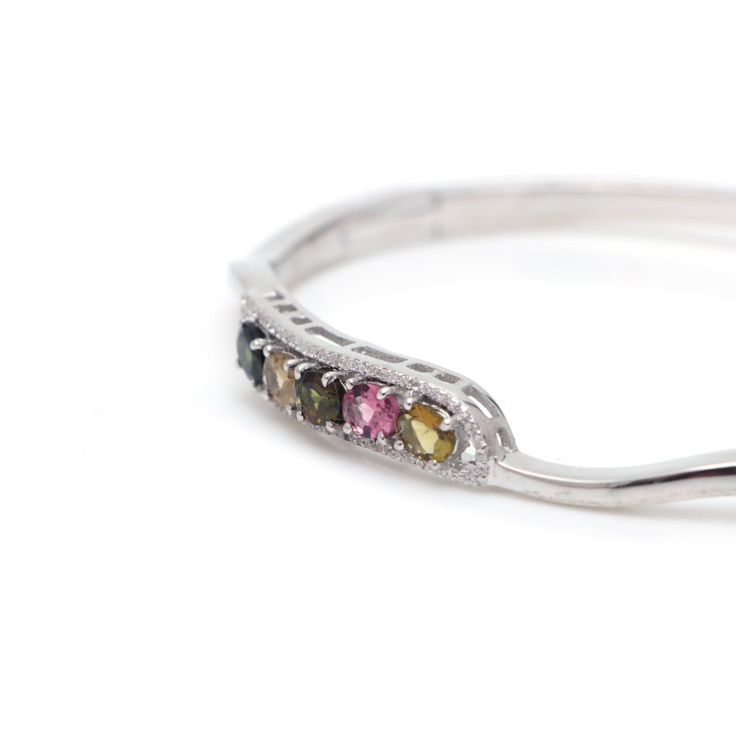 Natural Multi Tourmaline Oval Cut Gemstone Bangle 925 Sterling Silver October Birthstone Bangle Gift for Her