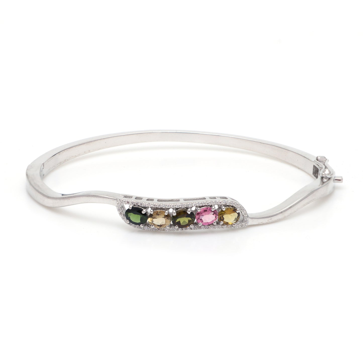 Natural Multi Tourmaline Oval Cut Gemstone Bangle 925 Sterling Silver October Birthstone Bangle Gift for Her