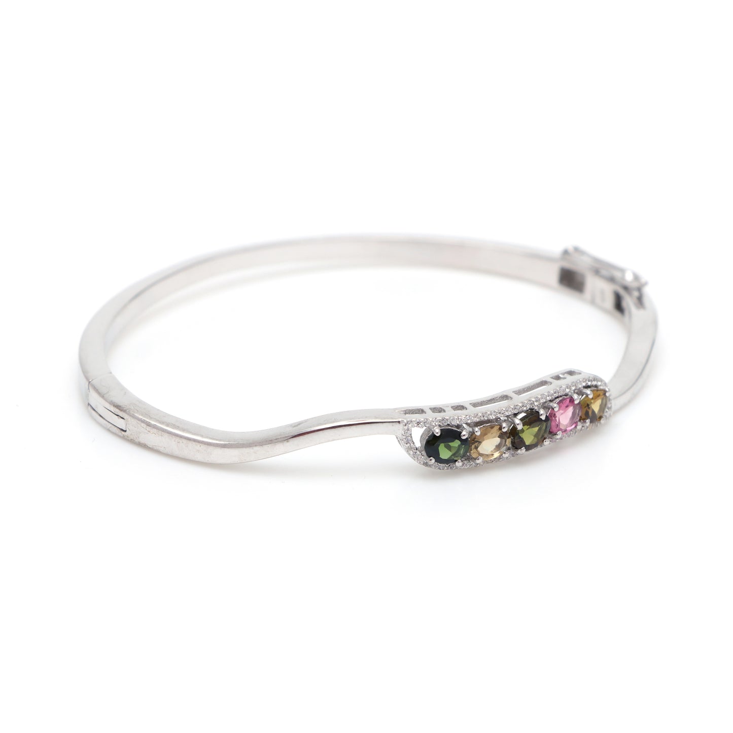 Natural Multi Tourmaline Oval Cut Gemstone Bangle 925 Sterling Silver October Birthstone Bangle Gift for Her