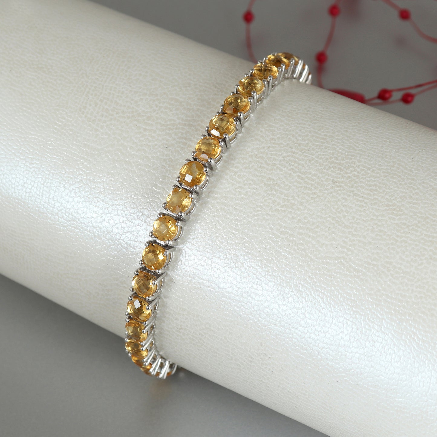 Natural Citrine Round Cut Gemstone Bracelet-925 Sterling Silver Bracelet-Citrine Tennis Bracelet-November Birthstone-Wedding Gift for Her