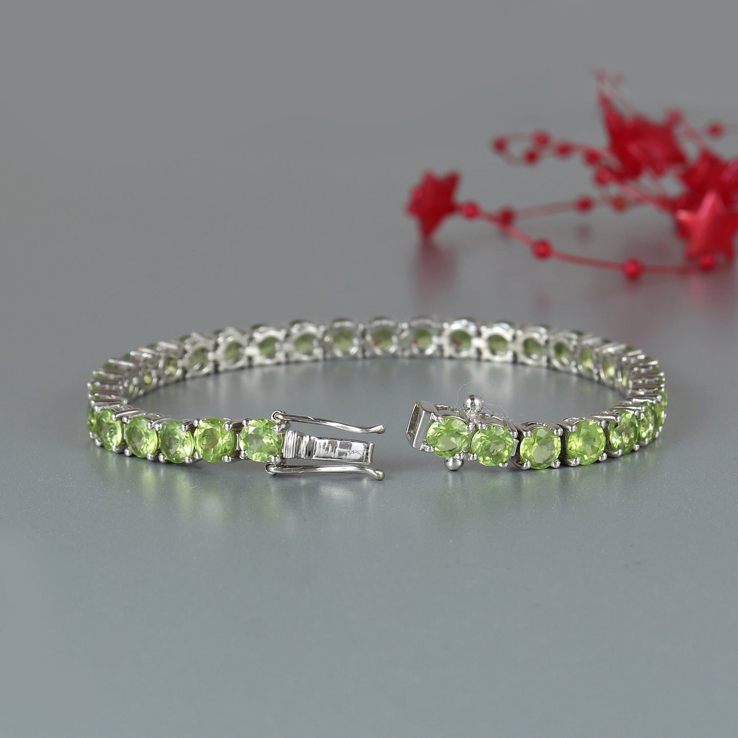 Peridot Tennis Bracelet 925 Sterling Silver Bracelet 5mm Round Peridot Bracelet August Birthstone Gemstone Bracelet Wedding Gift for Her