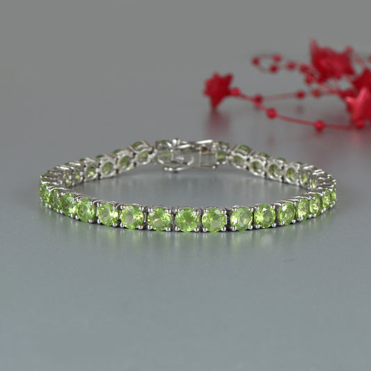 Peridot Tennis Bracelet 925 Sterling Silver Bracelet 5mm Round Peridot Bracelet August Birthstone Gemstone Bracelet Wedding Gift for Her