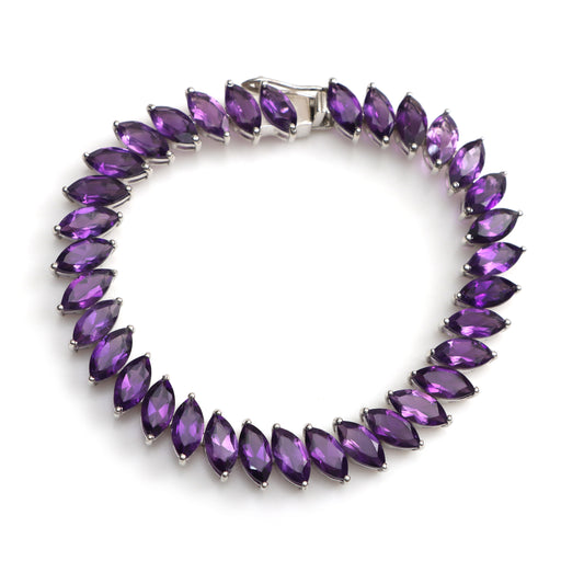 Natural African Amethyst Marquise Faceted Gemstone Bracelet 925 Sterling Silver Tennis Bracelet February Birthstone Bracelet Gift for Her