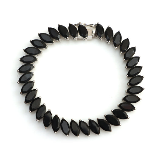 Natural Black Onyx Marquise Faceted Gemstone Bracelet 925 Sterling Silver Tennis Bracelet Women's Jewelry for Gift