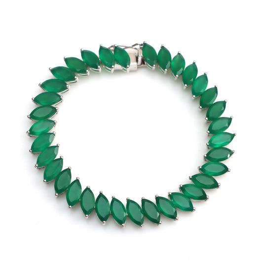 Natural Green Onyx Marquise Cut Gemstone Bracelet 925 Sterling Silver Tennis Bracelet Gift for Wife