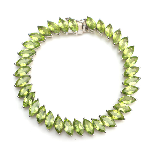Peridot marquise Cut Gemstone Bracelet 925 Sterling Silver Tennis Bracelet Wedding Anniversary Gift for Her