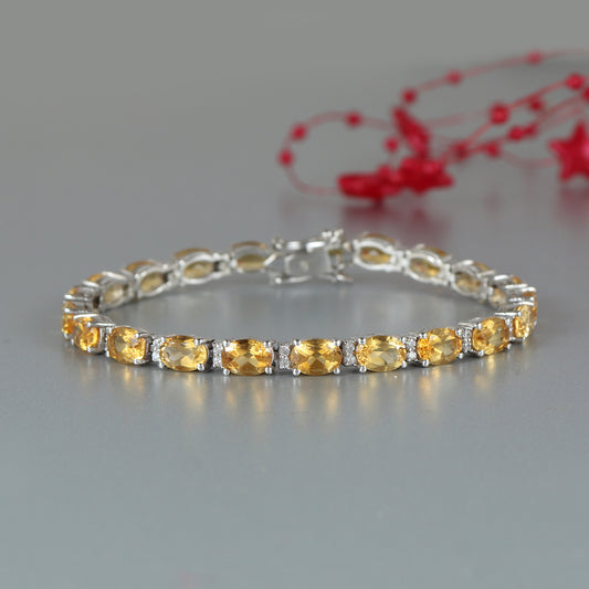 Natural Citrine Tennis Bracelet-925 Sterling Silver Bracelet-Oval Cut Gemstone Bracelet-November Birthstone Bracelet-Citrine Jewelry Women