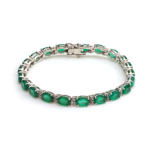 Green Onyx Oval Faceted Cut Gemstone Tennis Bracelet May Birthstone 925 Sterling Silver Bracelet Gift for Her