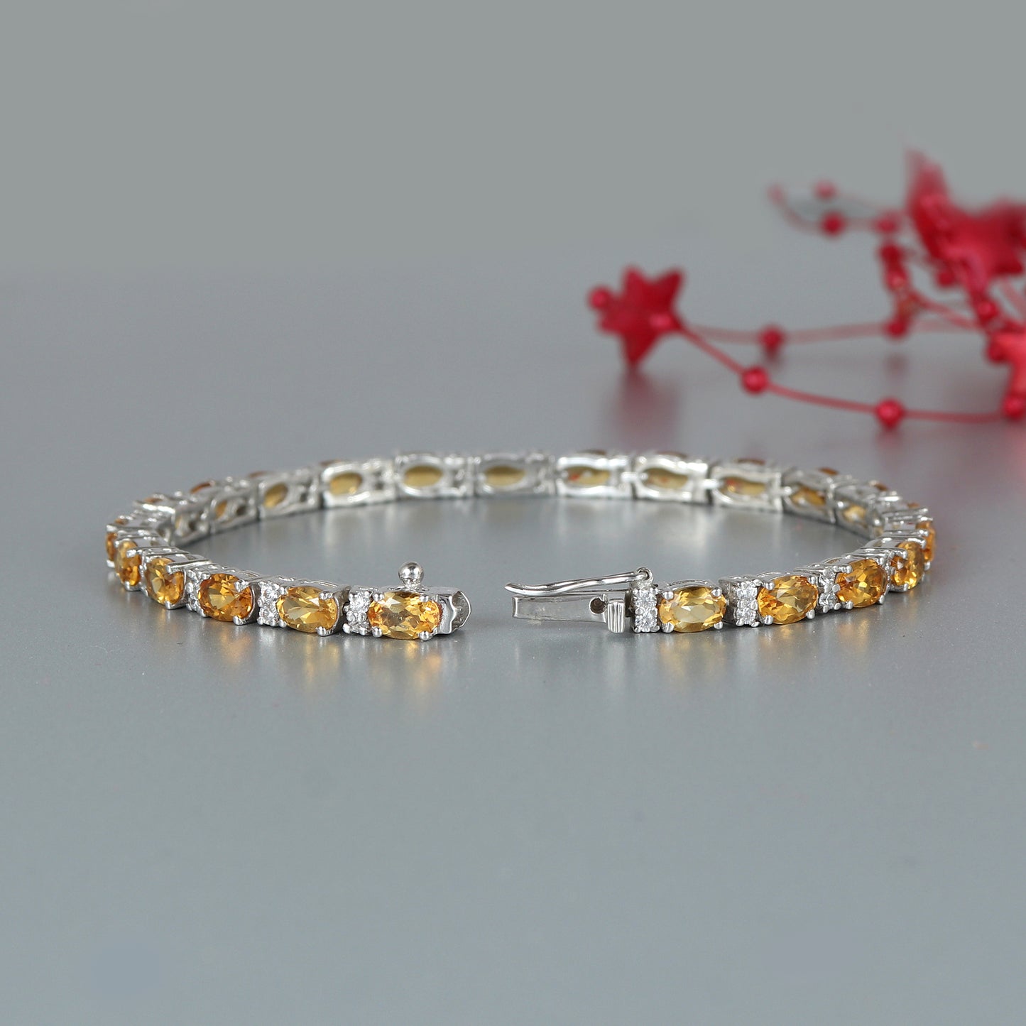 9.60 Cts Natural Citrine Bracelet-Citrine Tennis Bracelet-925 Sterling Silver Bridal Bracelet-Gemstone Bracelet
