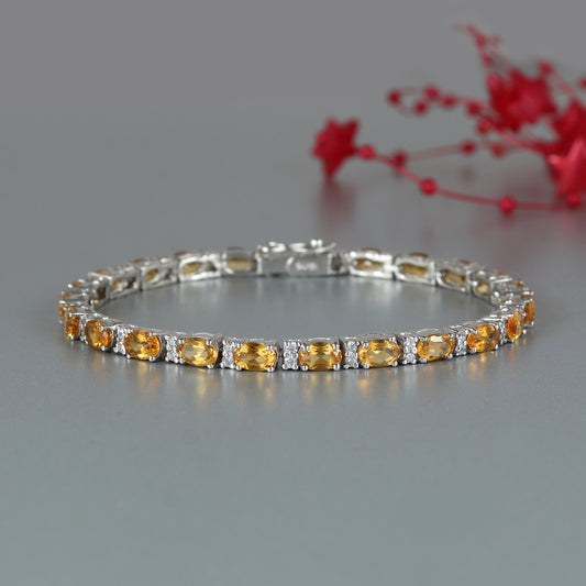 9.60 Cts Natural Citrine Bracelet-Citrine Tennis Bracelet-925 Sterling Silver Bridal Bracelet-Gemstone Bracelet