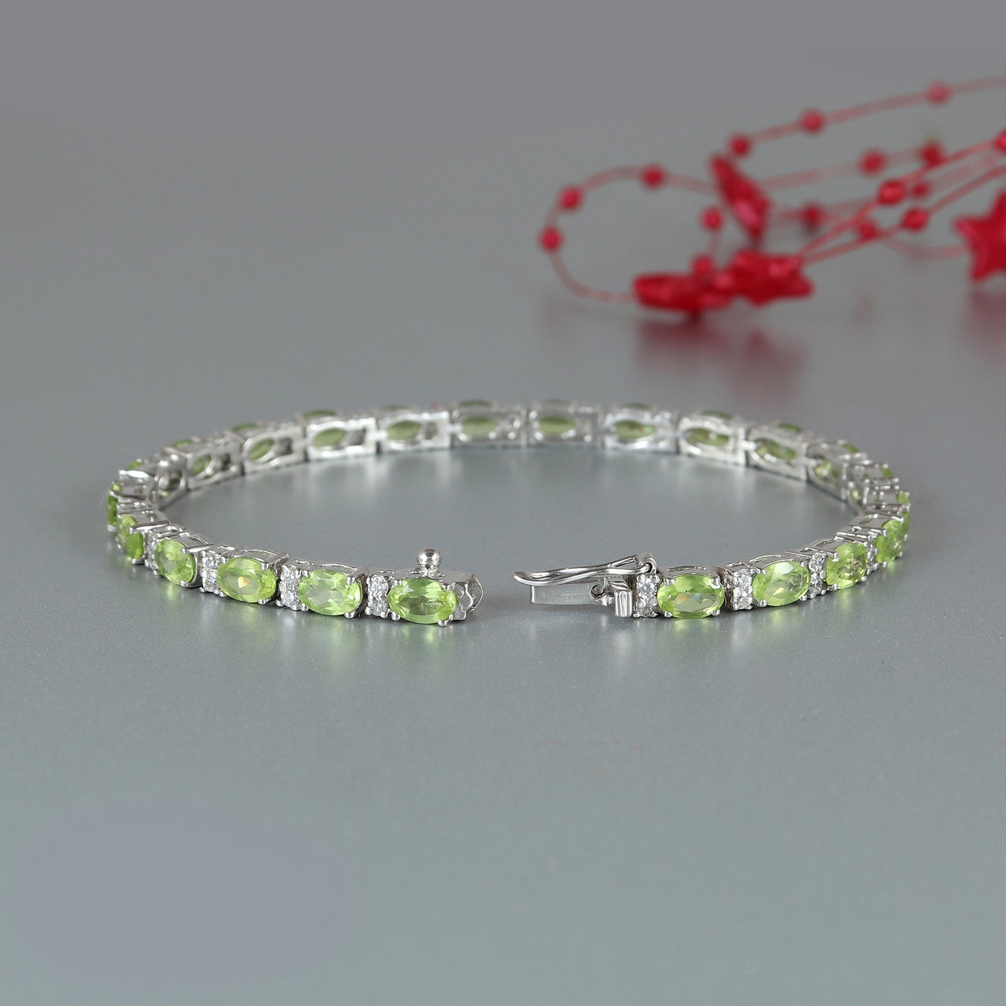 Peridot Tennis Bracelet-925 Sterling Silver Bracelet-6x4mm Oval Cut Gemstone Bracelet-August Birthstone-Peridot Jewelry-Wedding Gift for Her