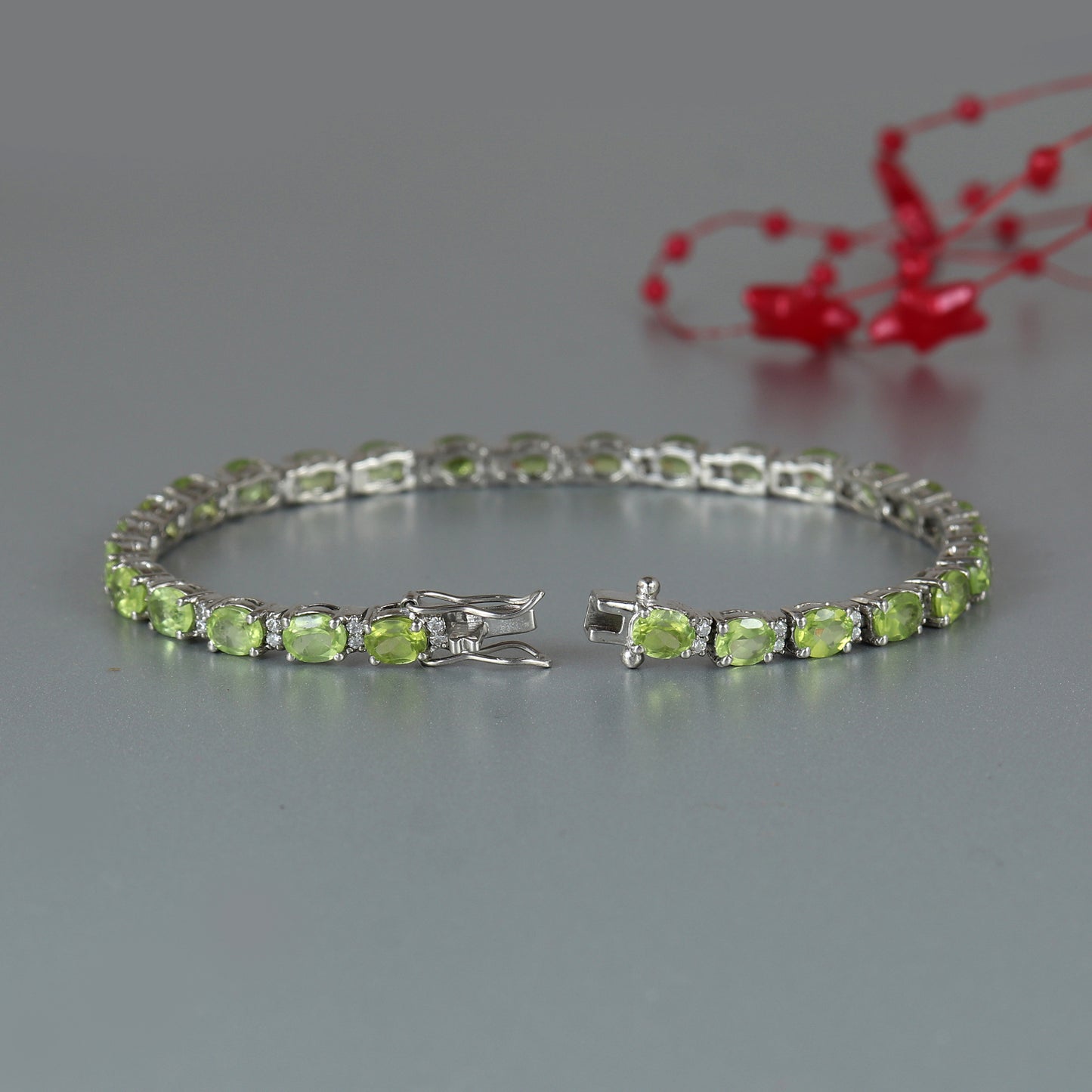 11.34 Gms Natural Peridot Tennis Bracelet-925 Sterling Silver Tennis Bracelet-August Birthstone Women Bracelet-Wedding Gift