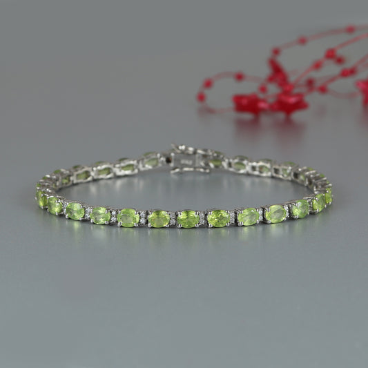 11.34 Gms Natural Peridot Tennis Bracelet-925 Sterling Silver Tennis Bracelet-August Birthstone Women Bracelet-Wedding Gift