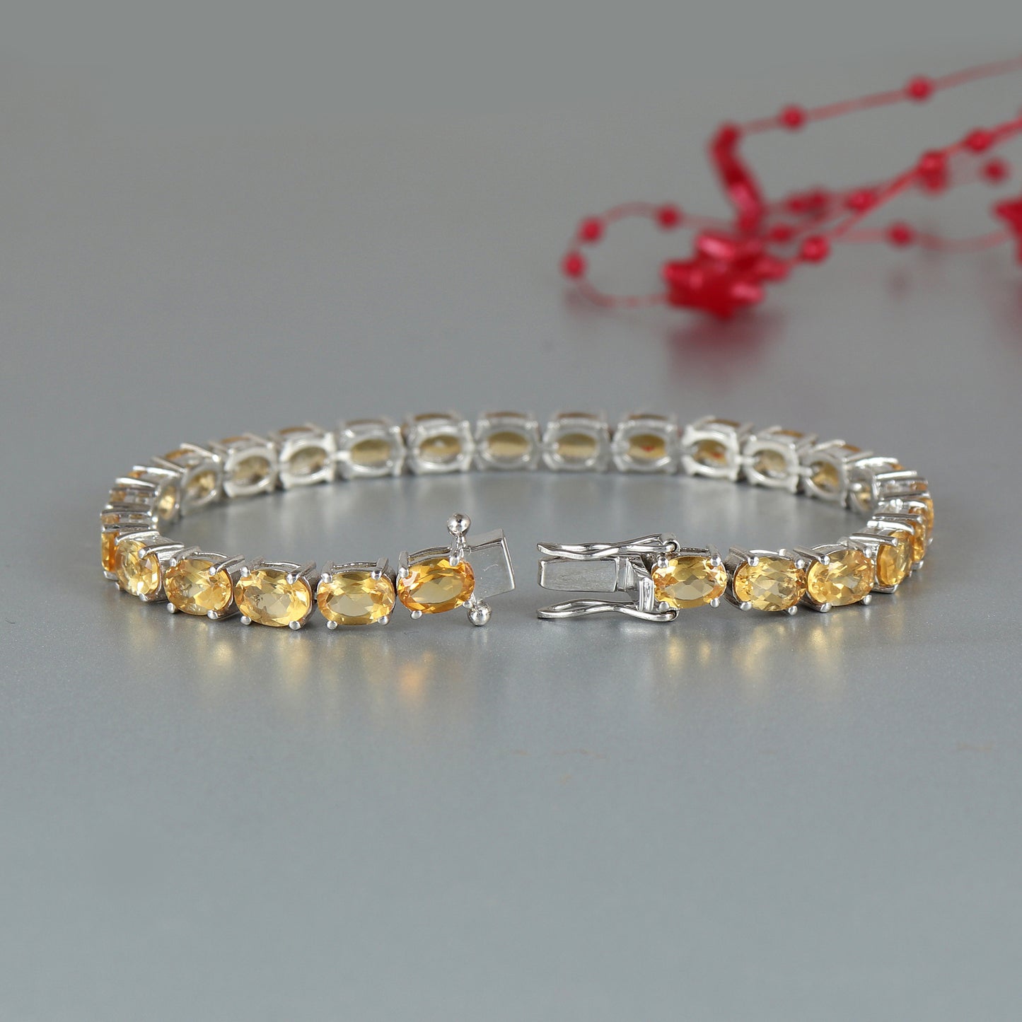 Natural Citrine Tennis Bracelet-925 Sterling Silver Bracelet-7x5mm Oval Gemstone Bracelet-November Birthstone Bracelet-Wedding Gift for Her
