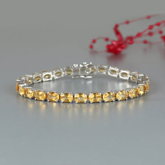 Natural Citrine Tennis Bracelet-925 Sterling Silver Bracelet-7x5mm Oval Gemstone Bracelet-November Birthstone Bracelet-Wedding Gift for Her