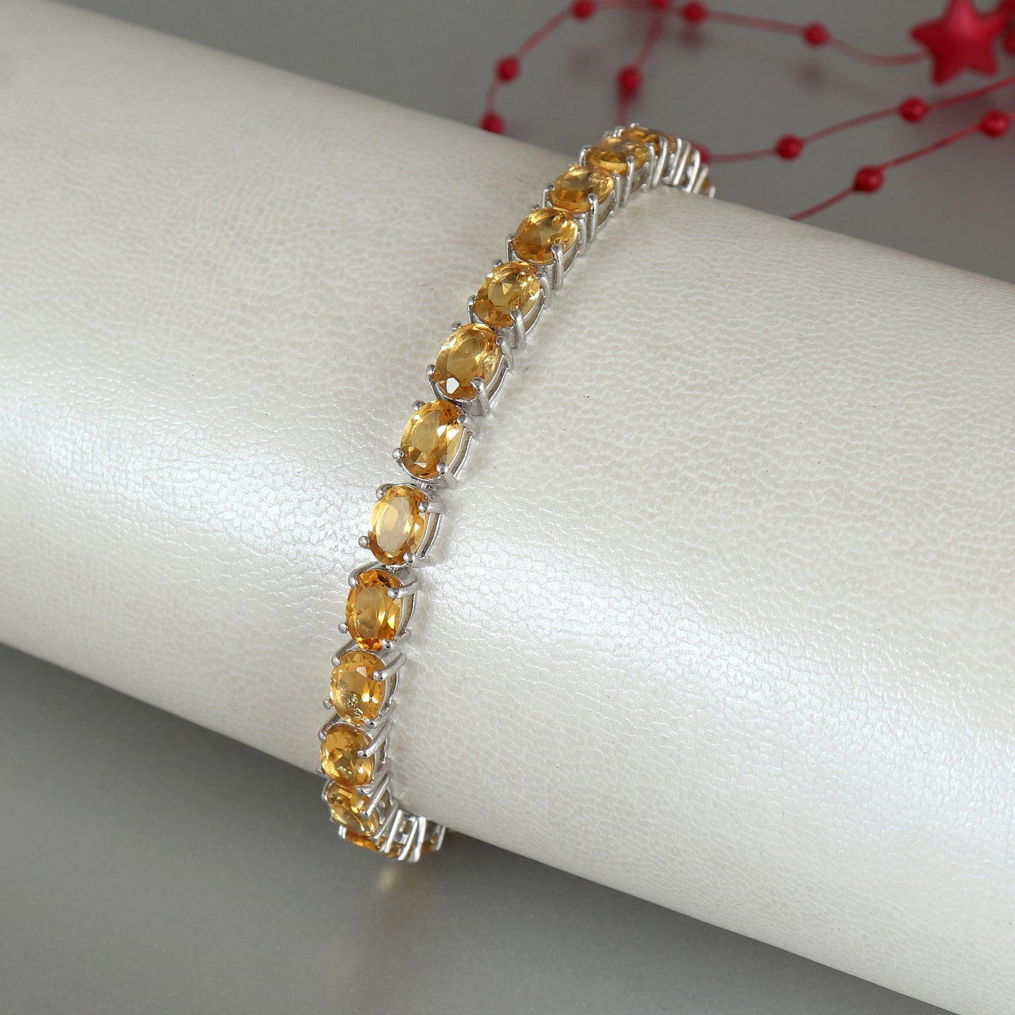 Natural Citrine Tennis Bracelet-925 Sterling Silver Bracelet-7x5mm Oval Gemstone Bracelet-November Birthstone Bracelet-Wedding Gift for Her