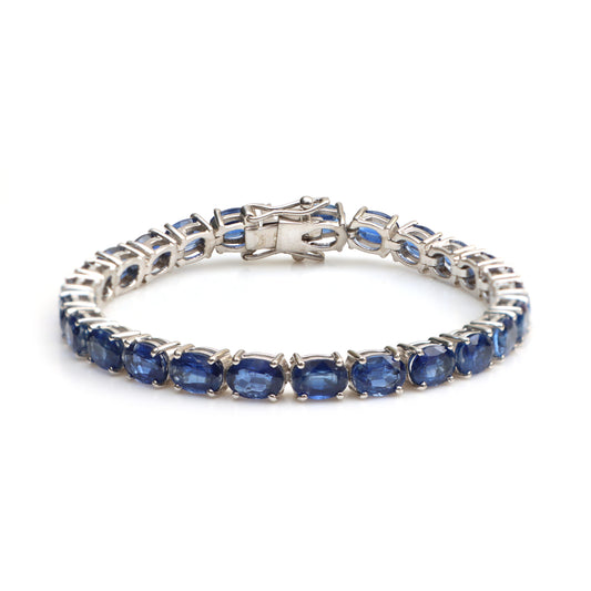 Natural Kyanite 925 Sterling Silver Oval Cur Gemstone Tennis Bracelet Wedding Gift for Her