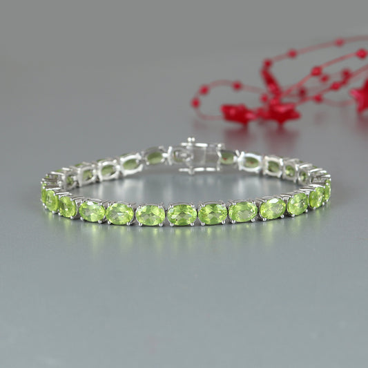 19.86 Cts Peridot Tennis Bracelet-925 Sterling Silver Bracelet-Vintage Peridot Bracelet-August Birthstone Bracelet-Oval Cut Gemstone Bracelet Gift for her