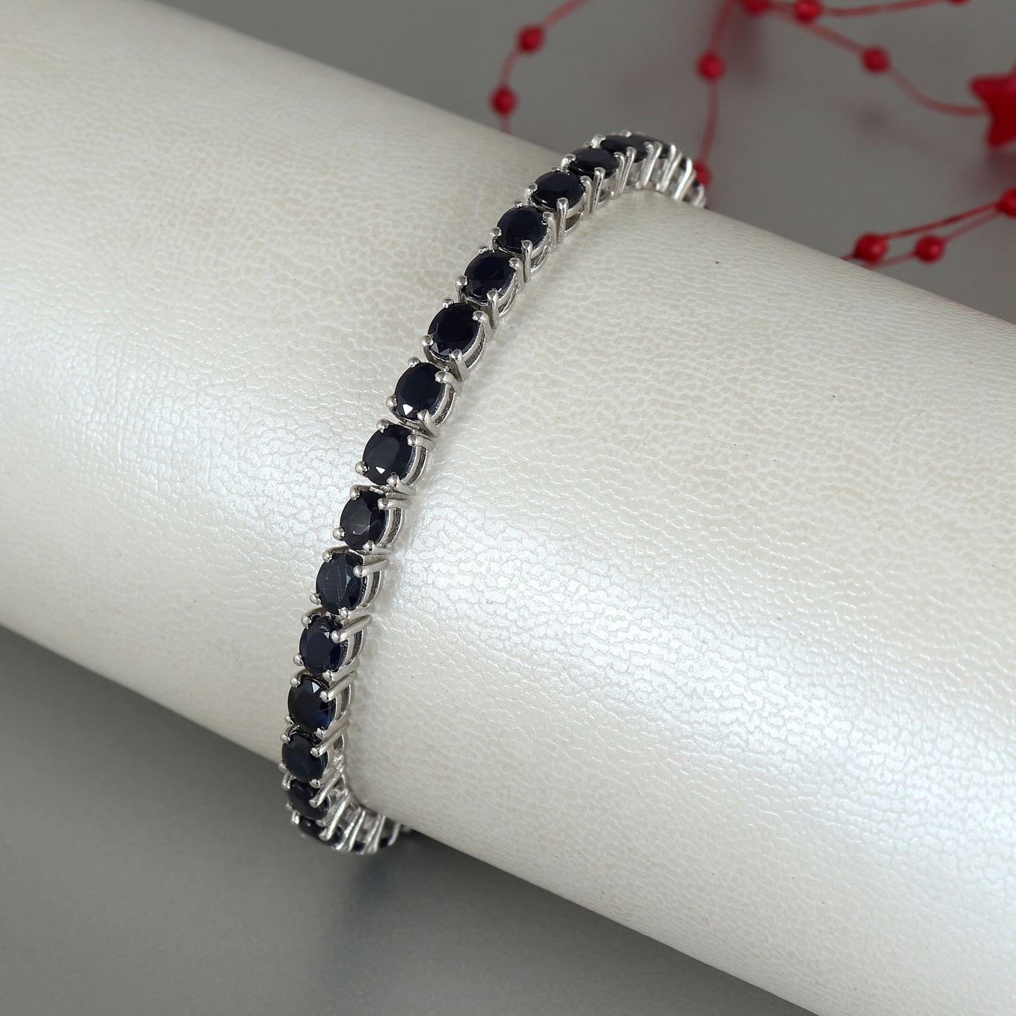 17.00 Cts Blue Sapphire Bracelet-925 Sterling Silver Bracelet-Sapphire Tennis Bracelet-5x4mm Oval Gemstone Bracelet Gift for Her