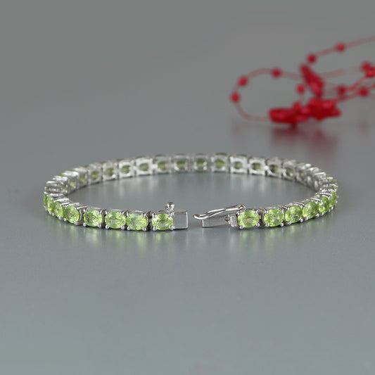 Peridot Tennis Bracelet-925 Sterling Silver Bracelet-August Birthstone Bracelet-Peridot Jewelry-Christmas Gift-Natural Peridot Bracelet Her
