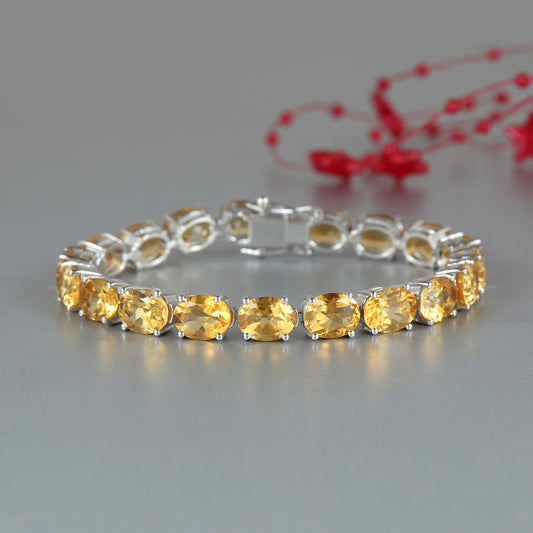Citrine Tennis Bracelet-9x7mm Oval Cut Gemstone Bracelet-925 Sterling Silver Bracelet-Citrine Silver Bracelet-Handmade Bracelet-Wedding Gift