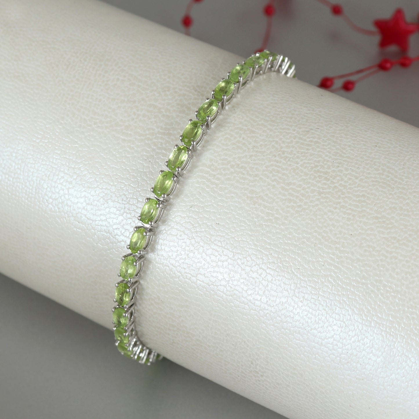 Stunning Peridot Oval Cut Gemstone Tennis Bracelet-925 Sterling Silver Bracelet-Peridot Tennis Bracelet-Gift for Her