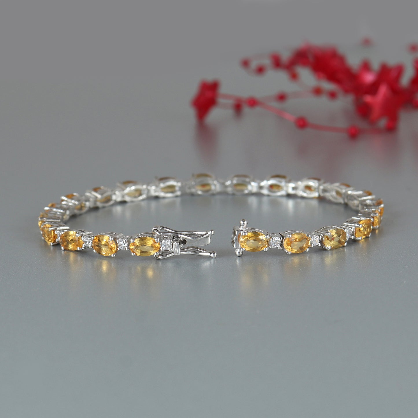 Natural Citrine Bracelet-925 Sterling Silver-Tennis Bracelet-November Birthstone-Citrine Jewelry-Gift For Girlfriend-Wedding Bracelet