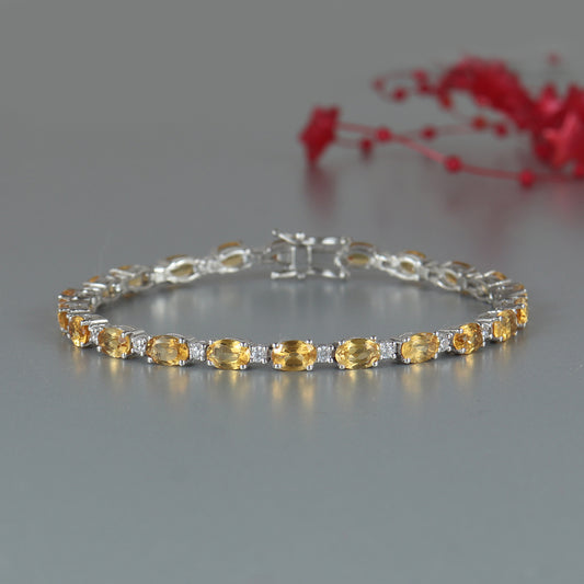 Natural Citrine Bracelet-925 Sterling Silver-Tennis Bracelet-November Birthstone-Citrine Jewelry-Gift For Girlfriend-Wedding Bracelet