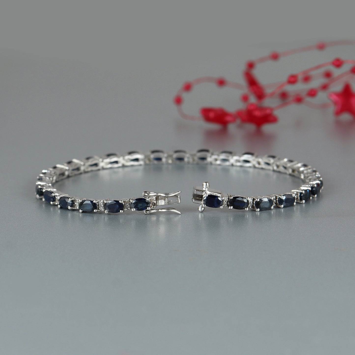 Natural Blue Sapphire Tennis Bracelet-925 Sterling Silver Bracelet-September Birthstone Bracelet-Bridesmaid Gift Bracelet-Diamond Bracelet