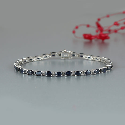 Natural Blue Sapphire Tennis Bracelet-925 Sterling Silver Bracelet-September Birthstone Bracelet-Bridesmaid Gift Bracelet-Diamond Bracelet