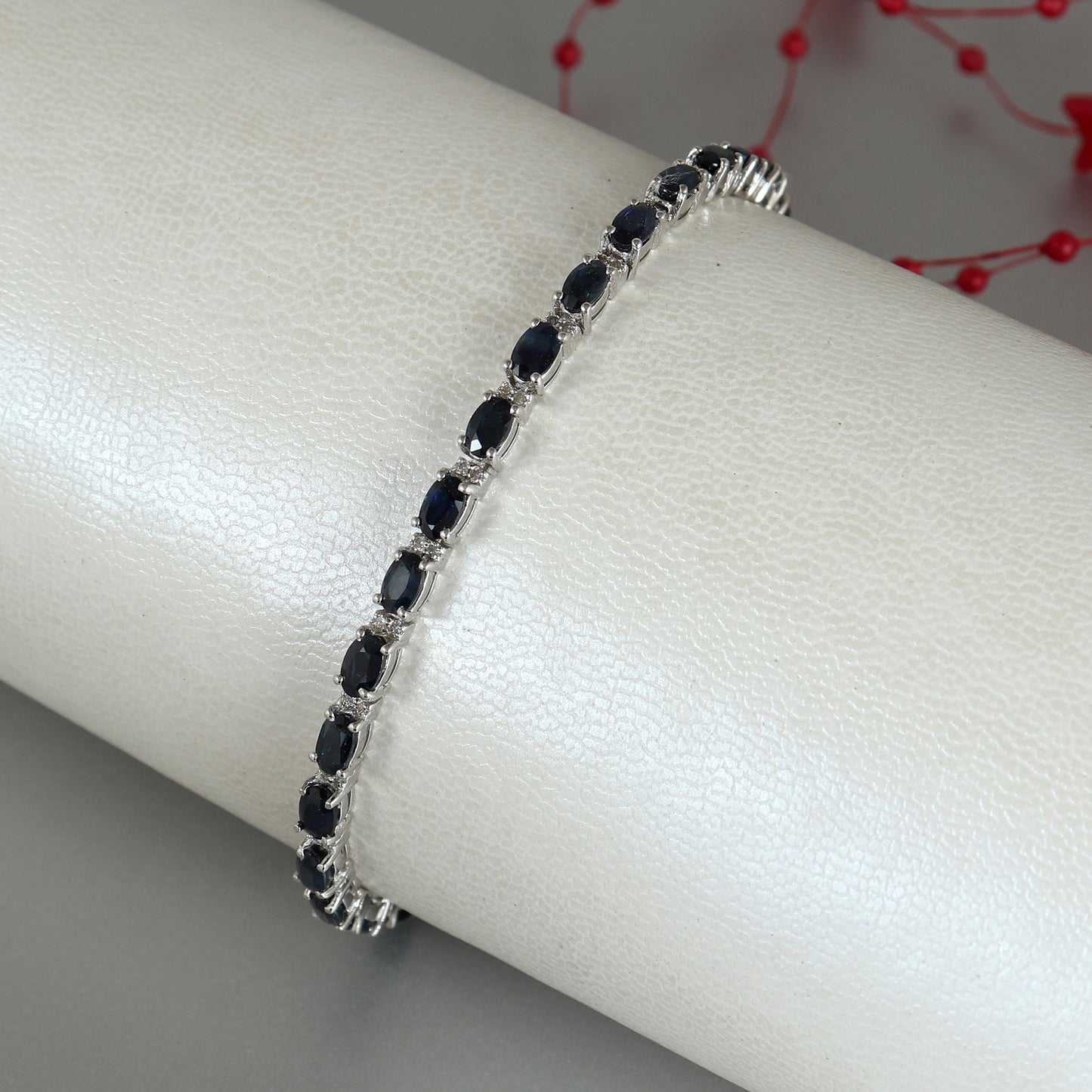 Natural Blue Sapphire Tennis Bracelet-925 Sterling Silver Bracelet-September Birthstone Bracelet-Bridesmaid Gift Bracelet-Diamond Bracelet