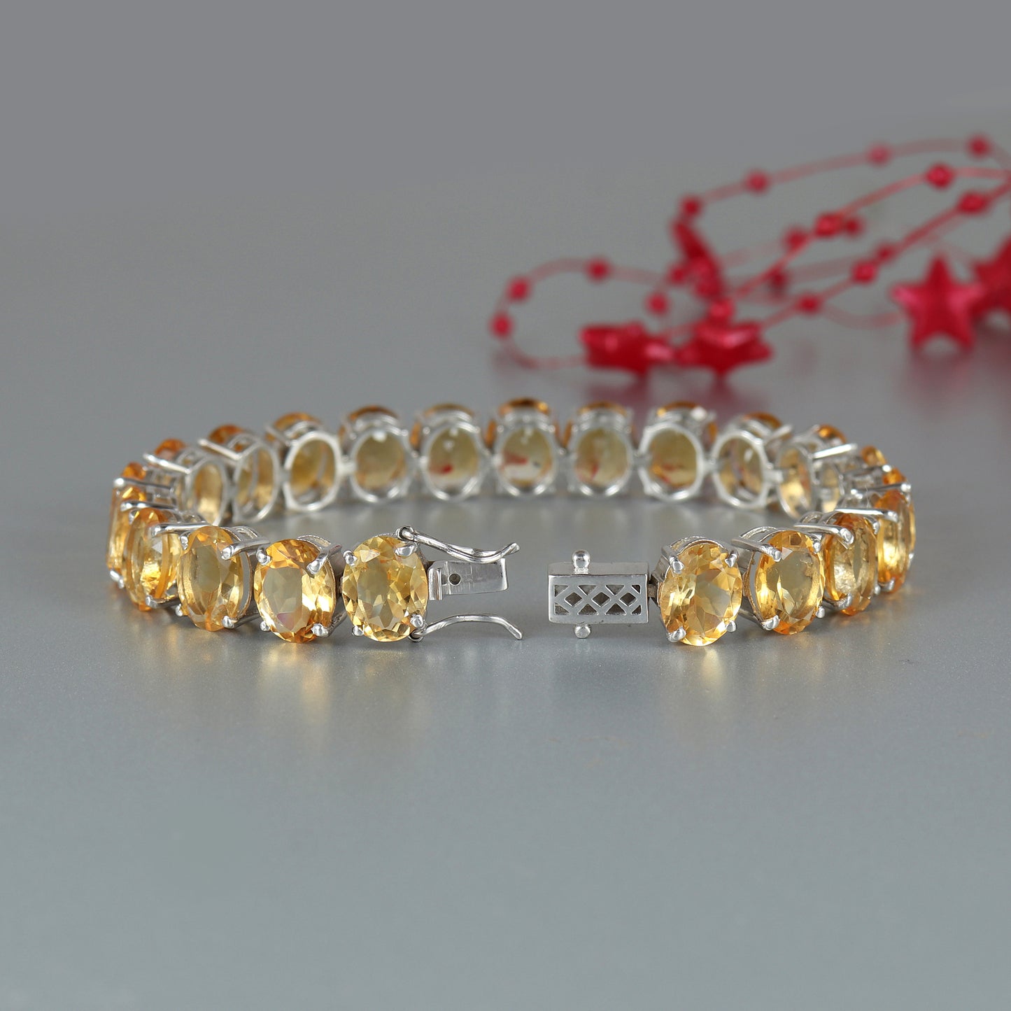Natural Citrine Tennis Bracelet-Oval Cut Gemstone Bracelet-925 Sterling Silver-November Birthstone Bracelet-Bridesmaid Bracelet-Gift for Her