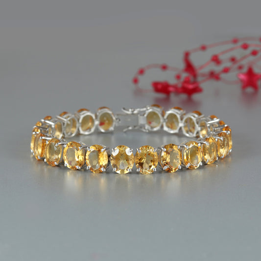 Natural Citrine Tennis Bracelet-Oval Cut Gemstone Bracelet-925 Sterling Silver-November Birthstone Bracelet-Bridesmaid Bracelet-Gift for Her
