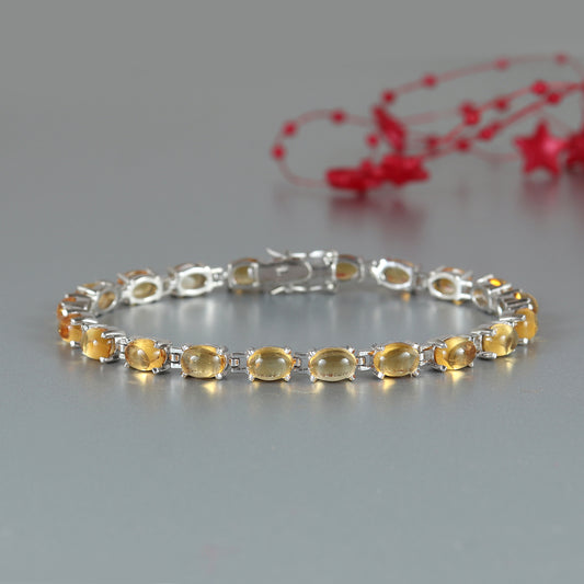 Natural Citrine Tennis Bracelet 925 Sterling Silver Bracelet November Birthstone Yellow Citrine Bracelet Oval Gemstone Bracelet Wedding Gift