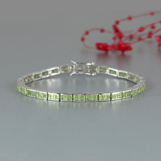 Natural Peridot Tennis Bracelet-925 Sterling Silver Bracelet-Square Gemstone Bracelet-August Birthstone Peridot Jewelry-Wedding Gift for Her