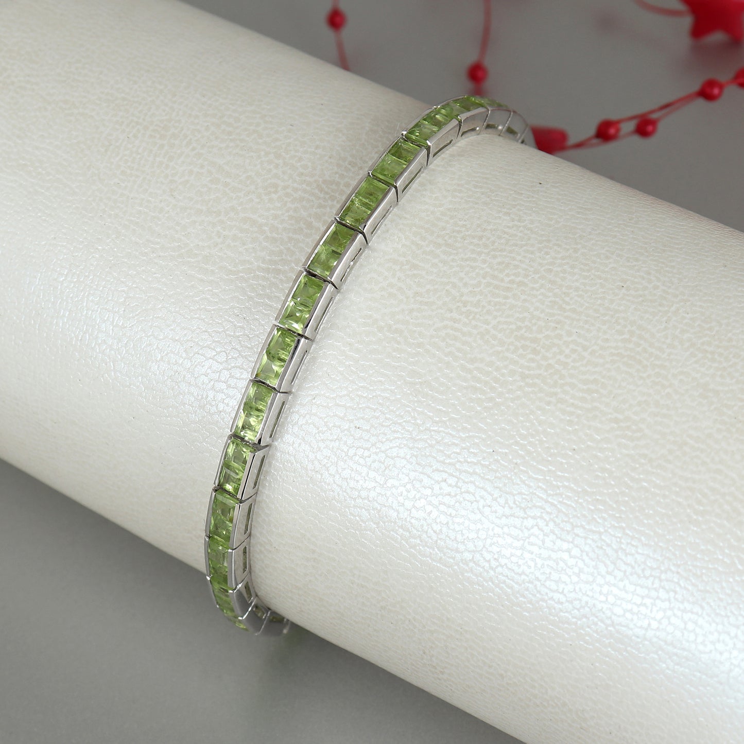Natural Peridot Tennis Bracelet-925 Sterling Silver Bracelet-Square Gemstone Bracelet-August Birthstone Peridot Jewelry-Wedding Gift for Her