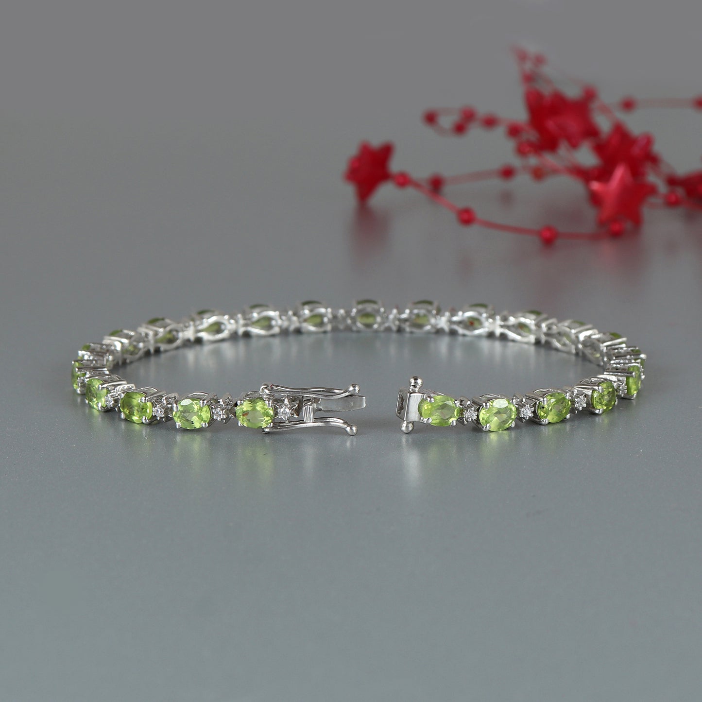 Natural Peridot Bracelet-925 Solid Silver Bracelet-Gemstone Tennis Bracelet-Peridot Tennis Bracelet-Handmade Bracelet-Wedding Gift for Her