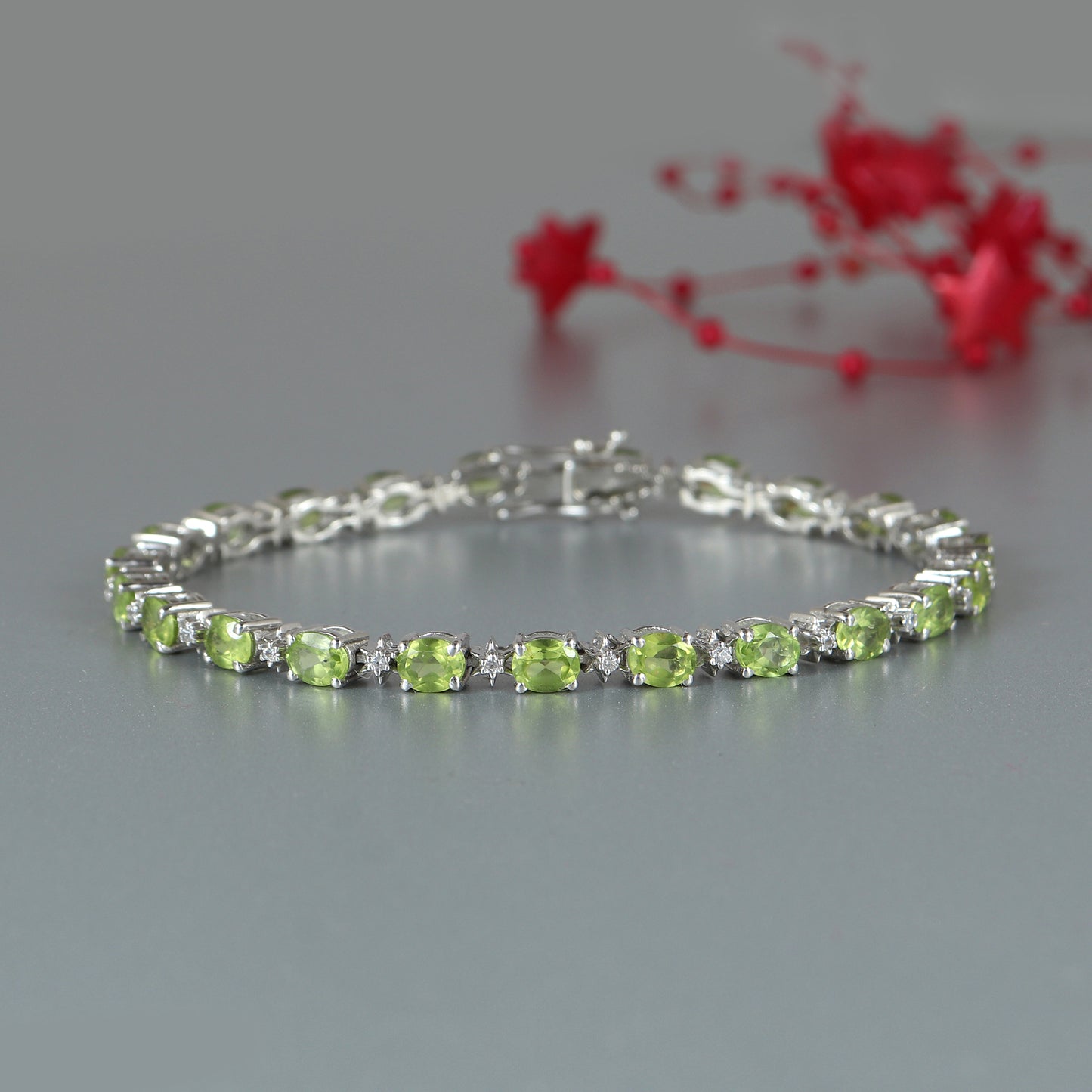 Natural Peridot Bracelet-925 Solid Silver Bracelet-Gemstone Tennis Bracelet-Peridot Tennis Bracelet-Handmade Bracelet-Wedding Gift for Her