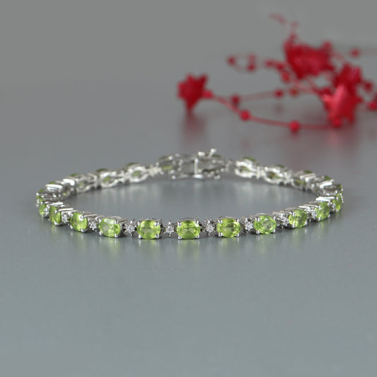 Natural Peridot Bracelet-925 Solid Silver Bracelet-Gemstone Tennis Bracelet-Peridot Tennis Bracelet-Handmade Bracelet-Wedding Gift for Her