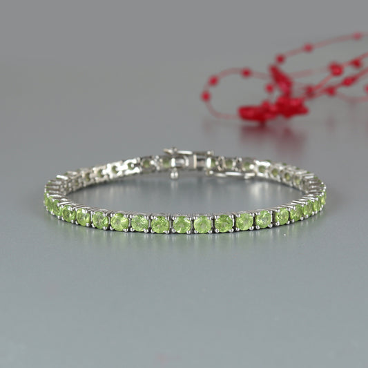 Natural Peridot Tennis Bracelet-925 Sterling Silver-August Birthstone Bracelet-Peridot Jewelry-Gemstone Tennis Bracelet-Handmade Bracelet